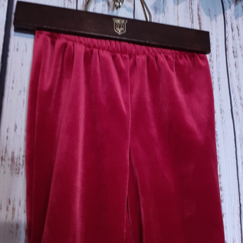 Winter wonderland jolly Santa Claus red velvet flare pants w/ fur trim - Picture 2 of 6